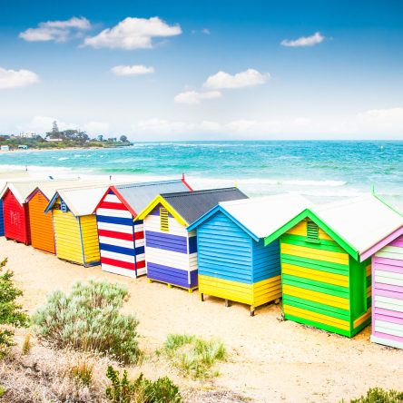 Beautiful,Bathing,Houses,On,White,Sandy,Beach,At,Brighton,Beach